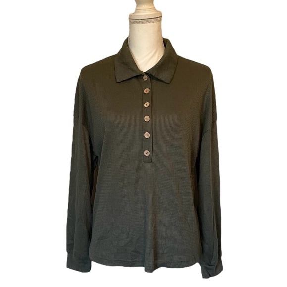 SHEIN Olive Green Long Sleeve Button-Up Women's Top Small - Picture 13 of 13